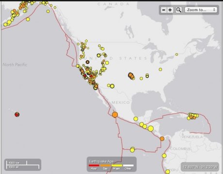 All the seismic activity of any magnitude in the US in the past 7 days, according to the US Geological Survey. 
But what do they know?